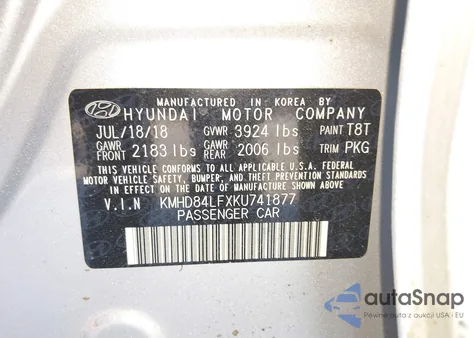 2019 Hyundai Elantra Sel из США, поврежденный, VIN KMHD84LFXKU741877